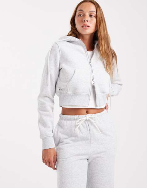 Cotton On cropped zip through hoodie in soft grey marle co-ord - view 1