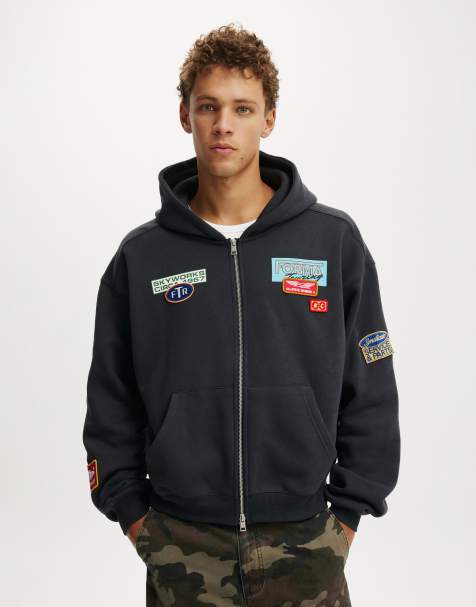 Cotton On Cropped zip up graphic hoodie in black