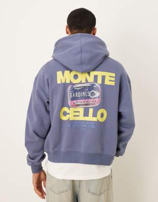 Cotton  On Cropped zip up graphic hoodie in blue slate / monte cello - view 1