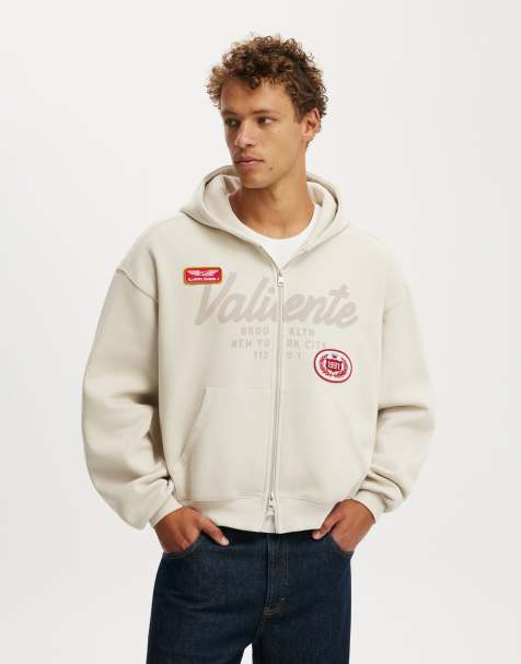 Cotton On Cropped zip up graphic hoodie in off-white - view 1