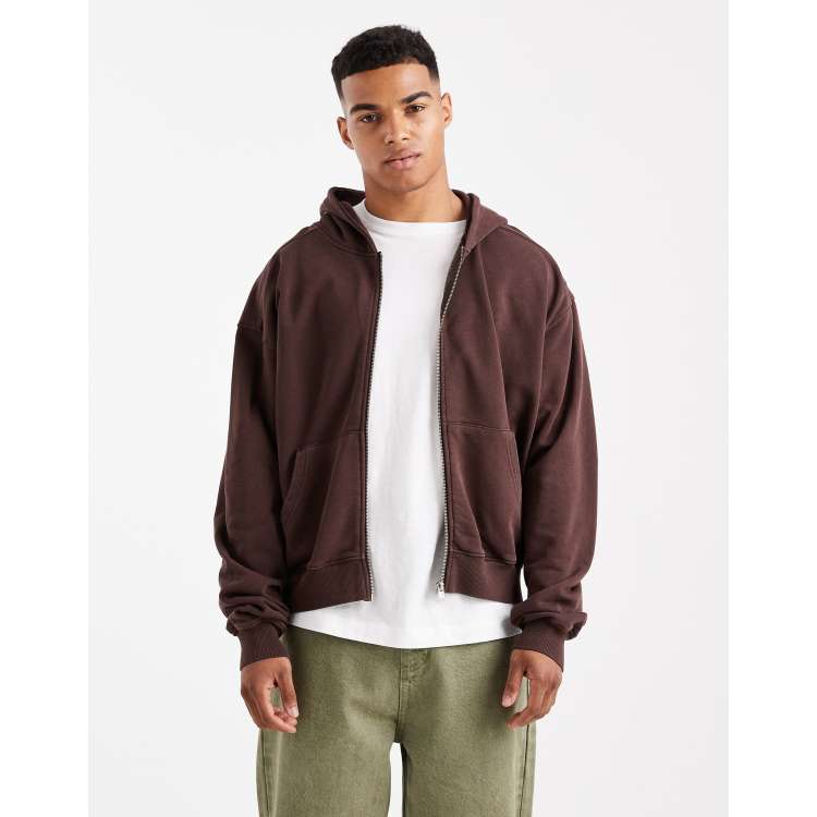 Cotton On cropped zip up hoodie in dark oak wash | ASOS