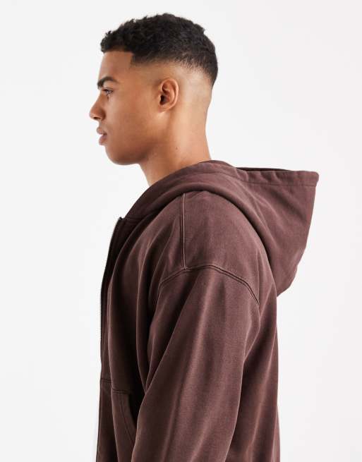 Cotton On cropped zip up hoodie in dark oak wash, 4 of 5