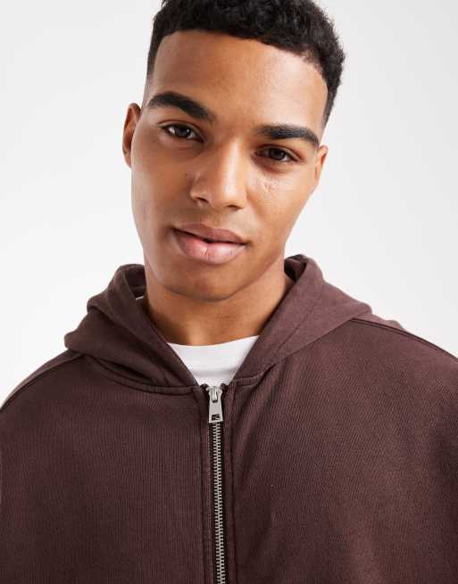 Cotton On cropped zip up hoodie in dark oak wash, 5 of 5