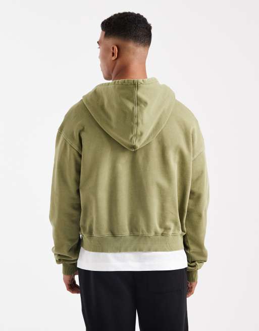 Cotton On Cropped zip up hoodie in green, 3 of 5