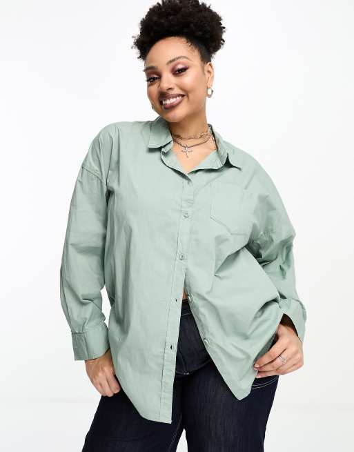 Cotton On Curve dad shirt in sage green 