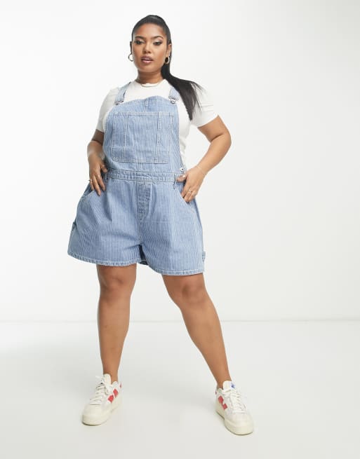 Cotton On Curve - Denim utility playsuit in blauw met strepen 