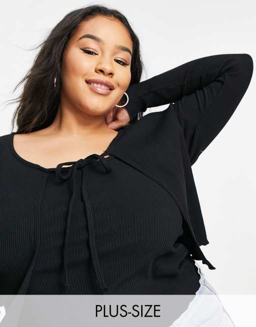 Cotton On Curve - Ensemble caraco et gilet côtelés - Noir 