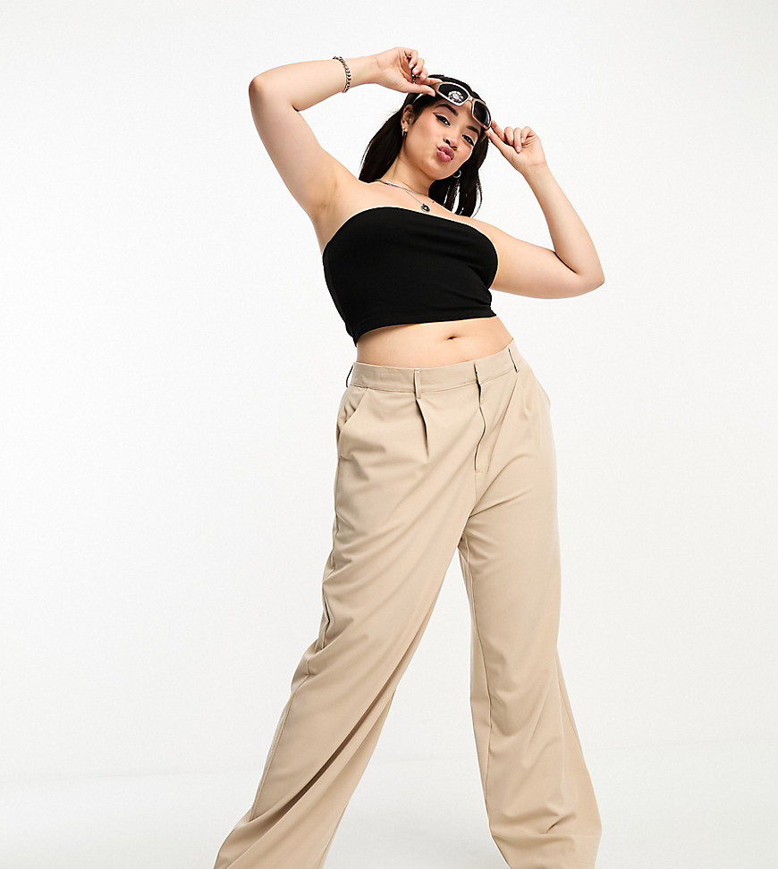 Cotton On Curve high waist trousers in stone-Neutral