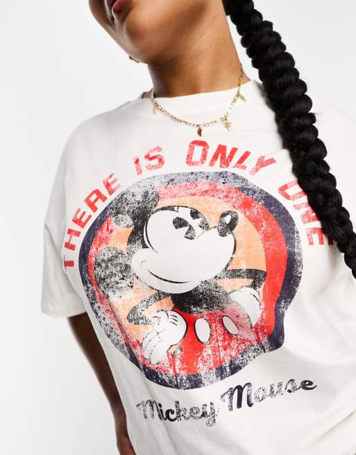 Cotton On Curve - Hvid og oversized T-shirt med Mickey Mouse-print , 4 af 4