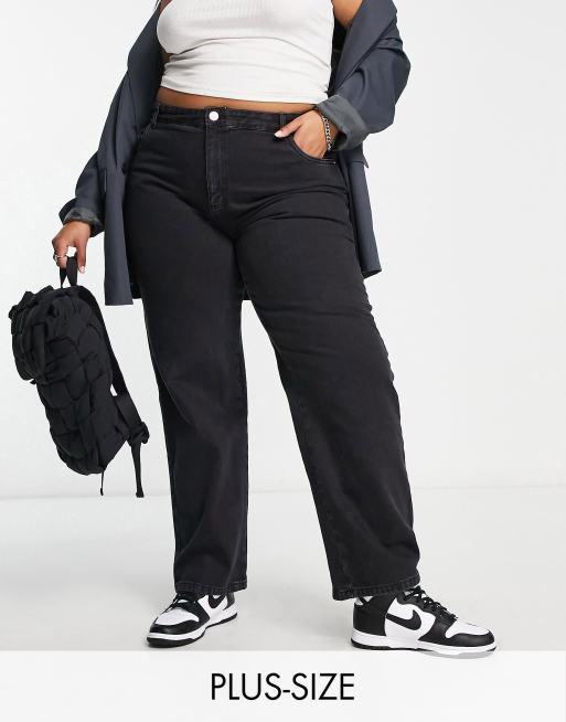 Cotton On Curve - Jeans met losvallende rechte pijpen in zwart 