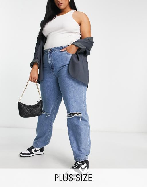Cotton On Curve – Mellanblå raka jeans i ledig passform 