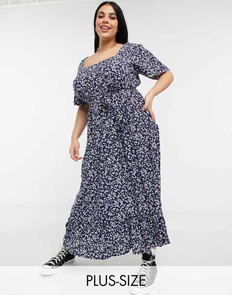 Cotton On Curve midi tea dress in black floral - view 1