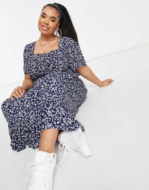 cotton on black floral dress Cotton On Curve midi tea dress in black floral