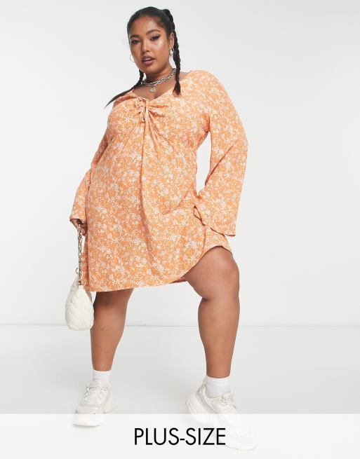 Cotton On - Curve - Mini-skaterjurk met bloemenprint in oranje 