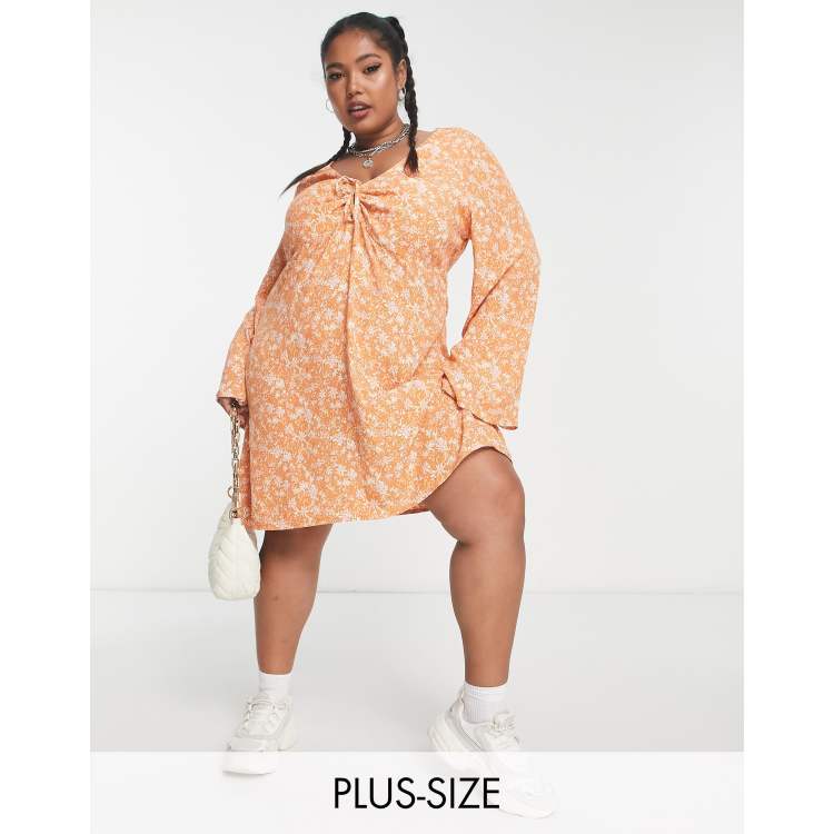 orange floral skater dress Women's Dress Orange Multi-floral Tying shoulders Mini Skater Dress - US 4