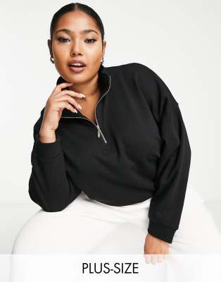 Cotton:On Cotton On Curve quarter zip t-shirt in black