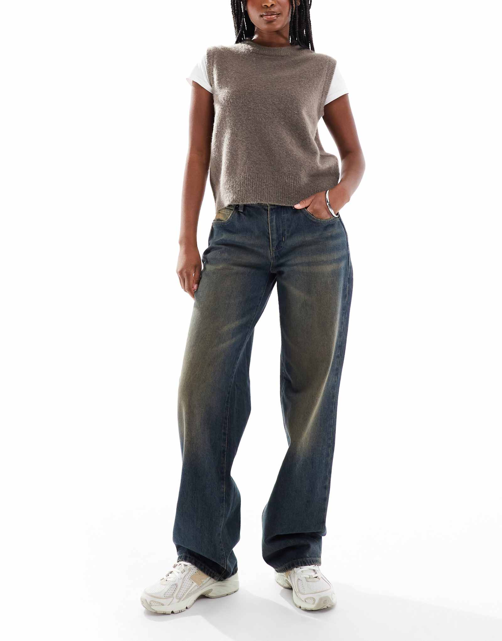 Облегающие прямые джинсы с низкой посадкой из хлопка медово-голубого цвета