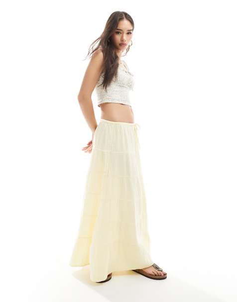 Cotton On tiered maxi skirt in lemon icing
