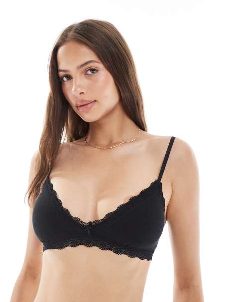 Cotton On – Czarna braletka z falowanym wykończeniem - view 1