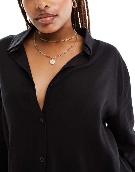 Cotton On – Czarna koszula oversize z domieszką lnu , 2 z 4
