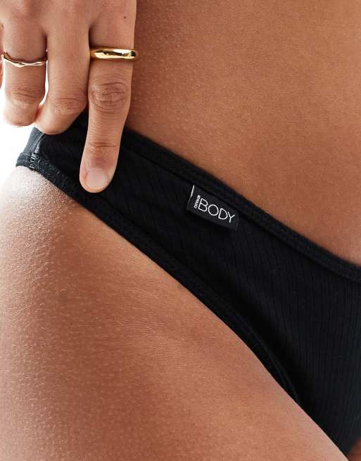 Cotton On – Czarne stringi z prążkowanej bawełny, 4 z 4