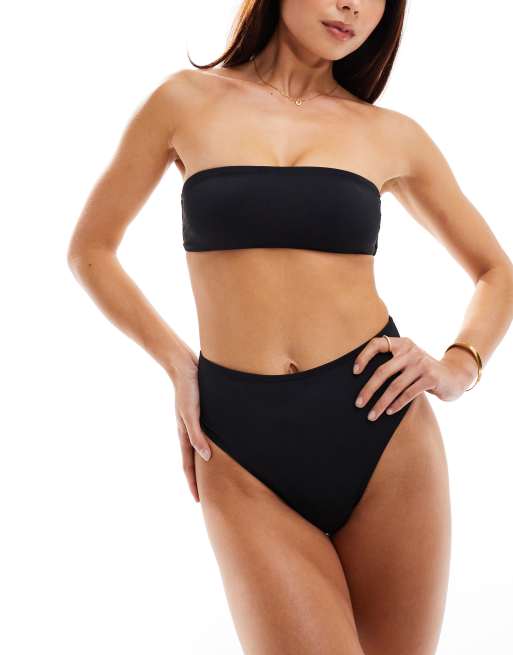 Cotton On – Czarny mocno wycięty dół od bikini z wysokim stanem , 4 z 4