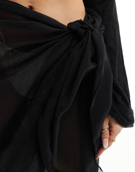 Cotton On – Czarny półprzezroczysty sarong plażowy , 5 z 5