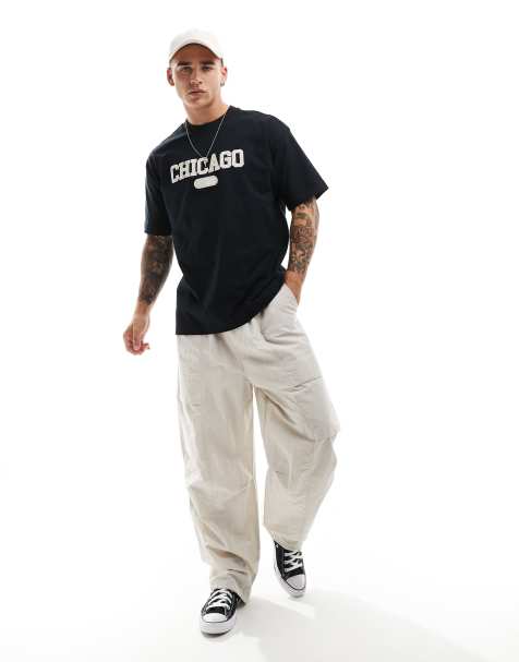 Cotton On – Czarny T-shirt oversize z graficznym napisem „Chicago” - view 1