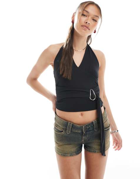 Cotton On – Czarny top z dekoltem typu halter i paskiem - view 1