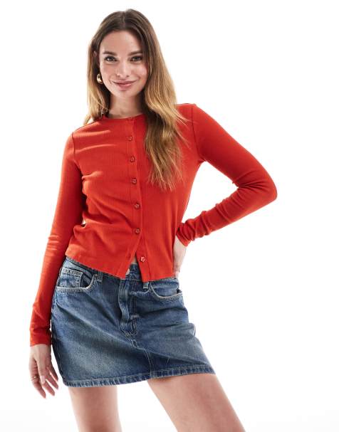 Cotton On button up jersey cardigan in red pointelle