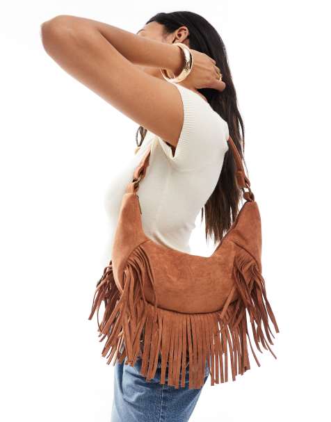 Cotton On dahlia boho fringe underarm bag in sandstone - view 1