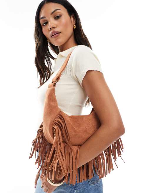 Cotton On Dahlia boho fringed underarm bag in sandstone, 4 of 4