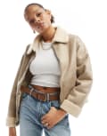 [Cotton:On] Cotton On Dakota faux leather aviator jacket in taupe-White 2XL-3XL TAUPE SHERPA