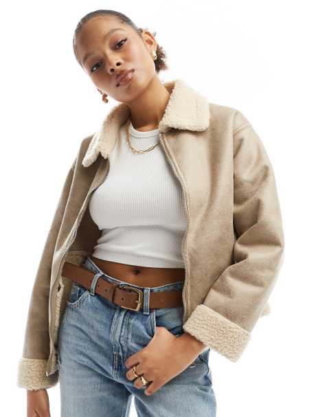 Cotton On - Dakota - Pilotenjack van imitatieleer in taupe - view 1