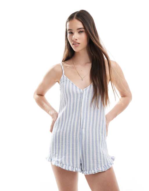 Cotton On Danielle halter romper in blue stripe , 2 of 4