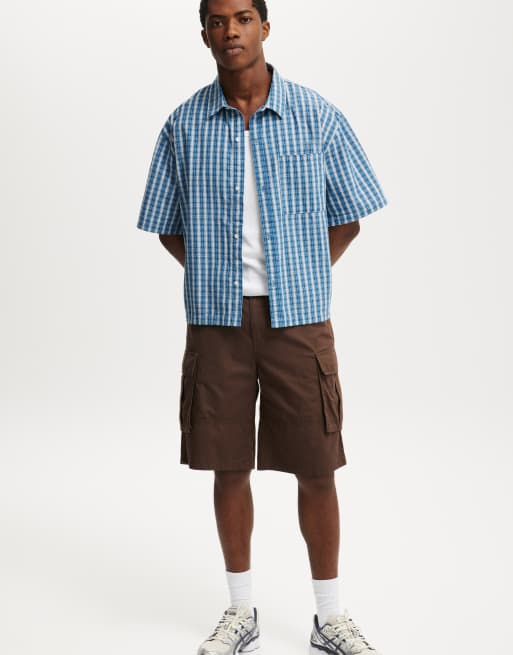 Cotton On Darcy short sleeve shirt in blue grid check | ASOS