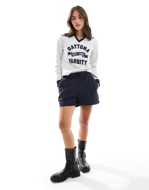 Cotton On Daytona Varsity graphic polo shirt in gray heather