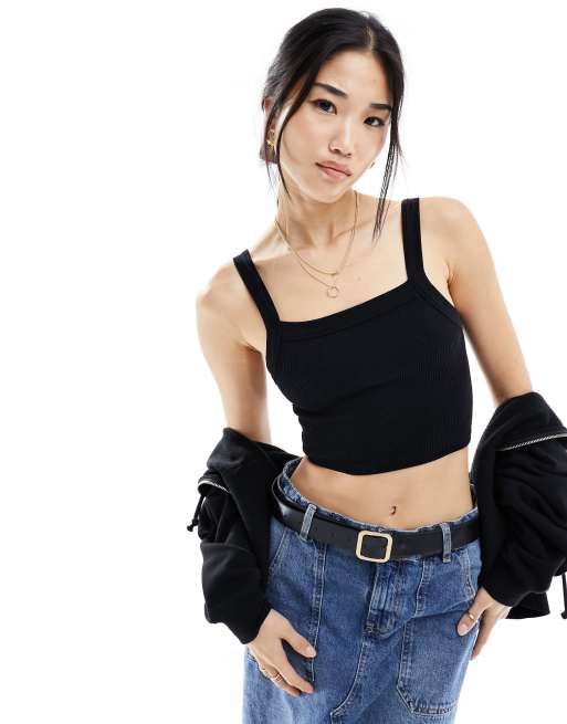 Cotton On - Débardeur à encolure carrée sans coutures - Noir 
