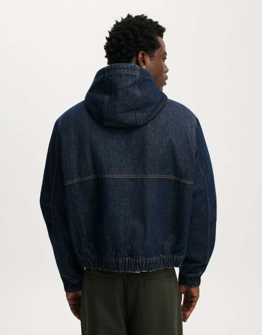 Cotton On Denim hooded bomber jacket in shutter blue, 4 of 4