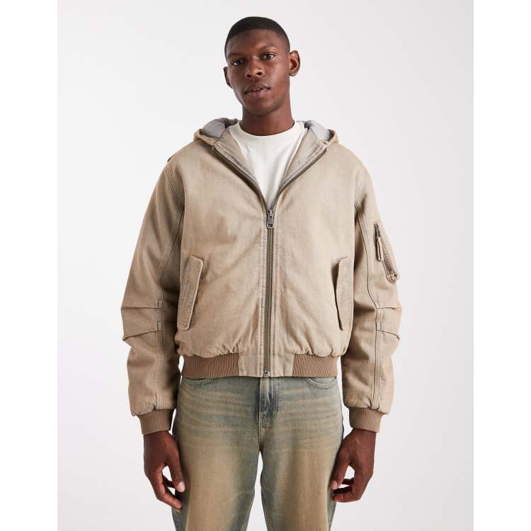 Cotton On denim hooded bomber jacket in washed desert grey ASOS