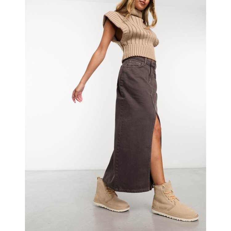 スカート [MATINKIM]wax coating denim skirt in brown MUSINSA | MATIN KIM WAX COATING DENIM SKIRT IN BROWN