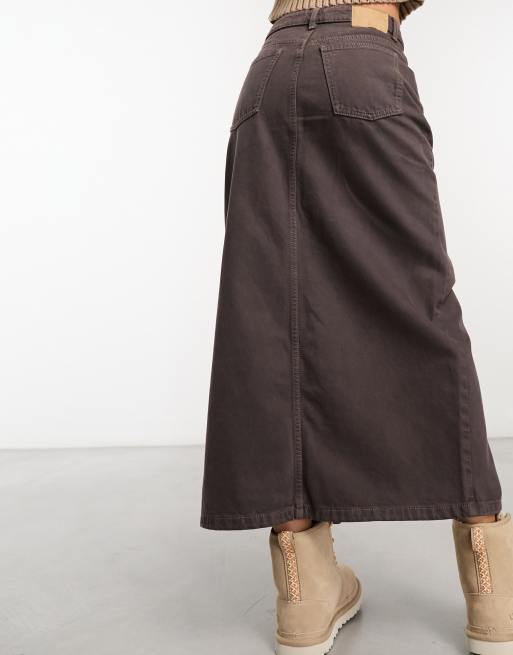 Cotton On denim maxi skirt in brown