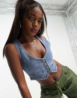 Cotton:On Cotton On denim vest in blue wash