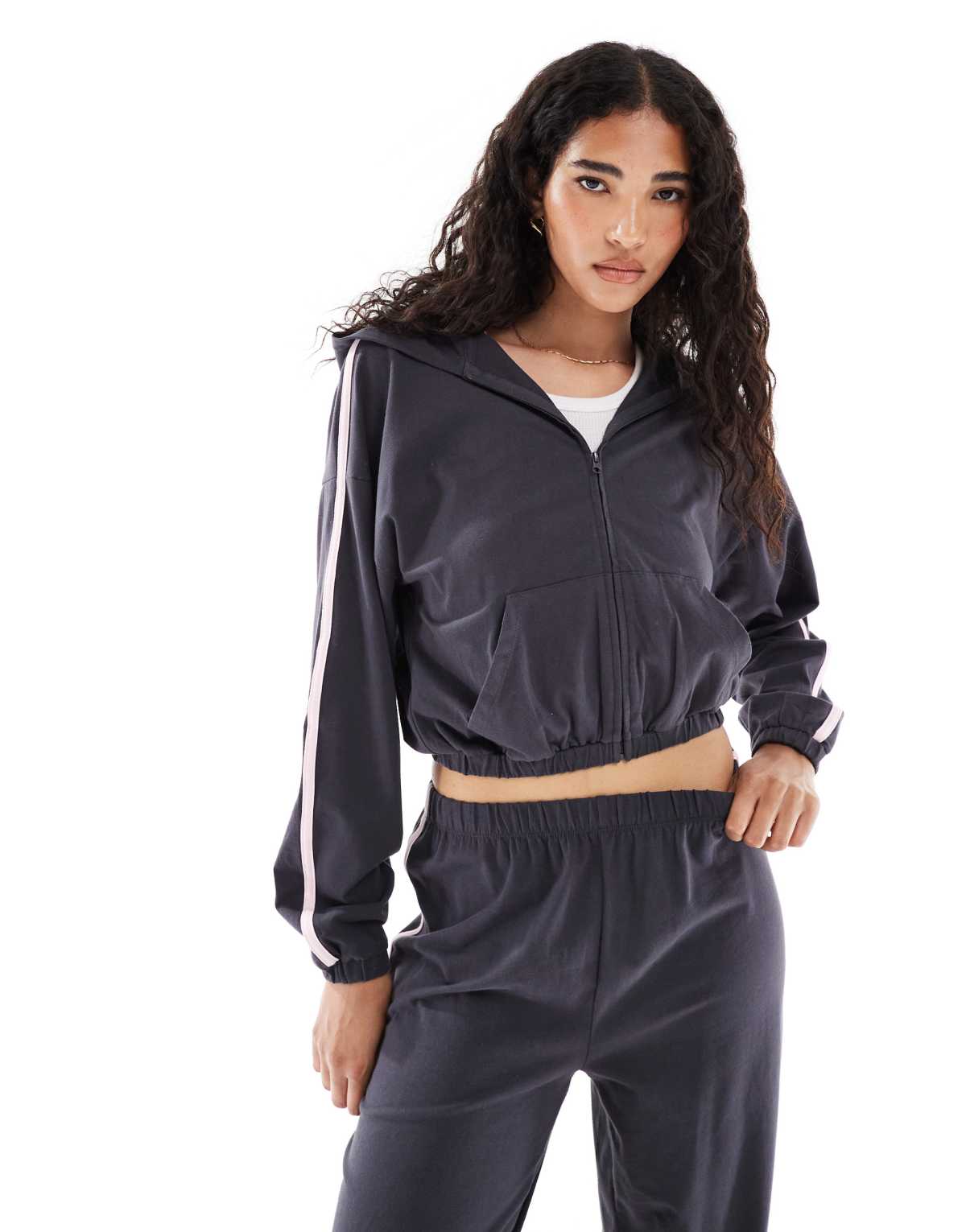 Cotton On departure lounge crop hooded zip through in deep blue aura