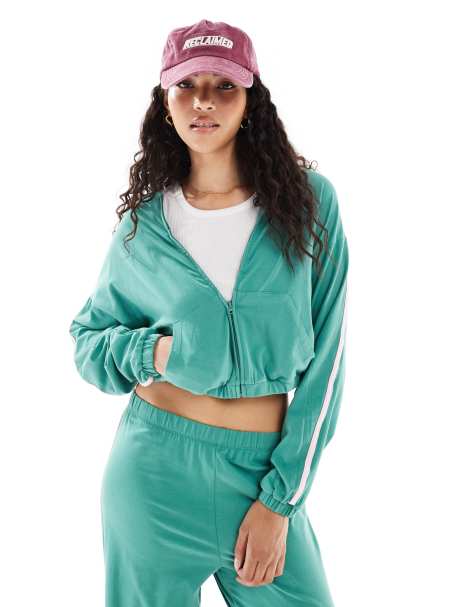 Cotton On departure lounge crop hooded zip through in green - view 1