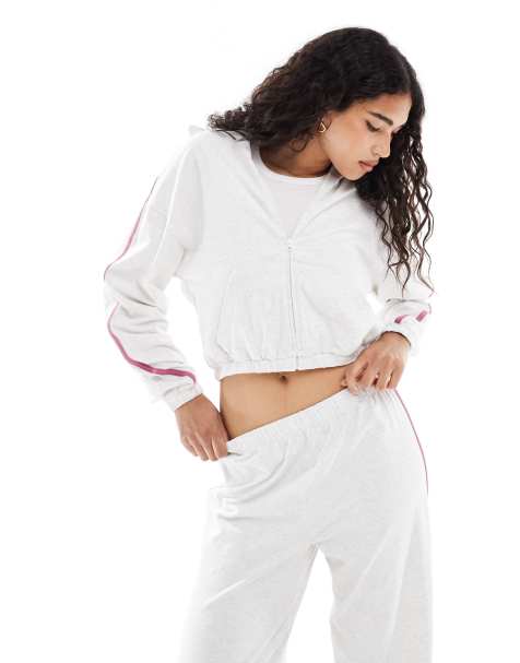 Cotton On departure lounge crop hooded zip through in grey - view 1