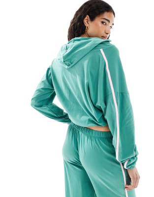 Cotton On Departure Lounge Crop Zip Up Hoodie In Green