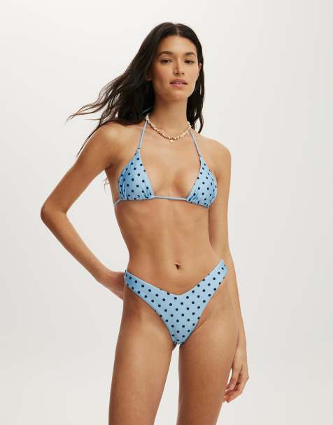 Cotton On Dip front high side brazilian bikini bottom in blue - view 1