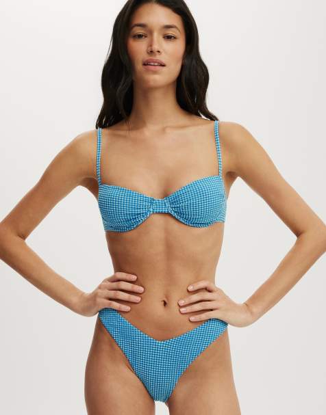 Cotton On Dip front high side brazilian bikini bottom in blue - view 1