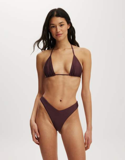 Cotton On Dip front high side brazilian bikini bottom in brown - view 1